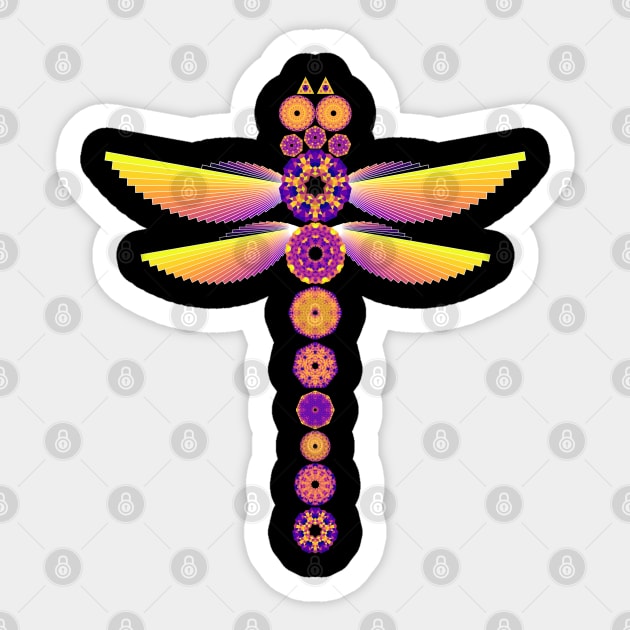 Mandala Dragonfly | Neon Plasma Flames Yellow Red Blue Sticker by aRtVerse